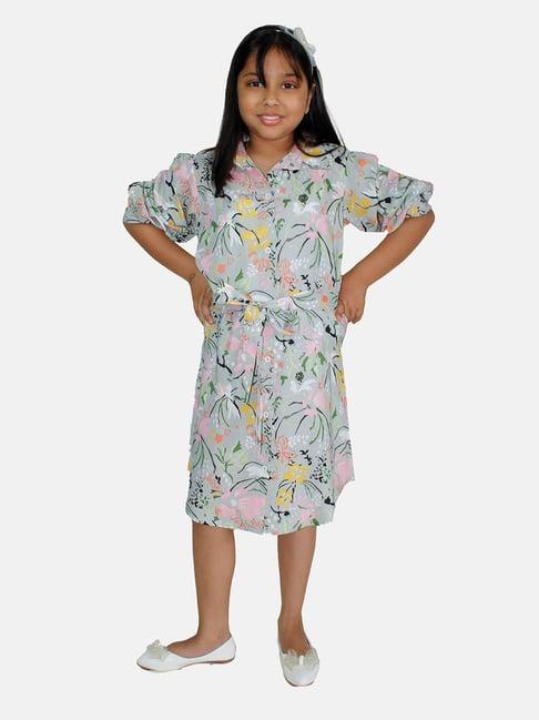 kiddopanti kids grey floral print shirt dress