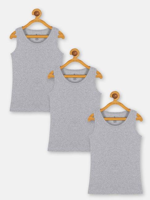 kiddopanti kids grey melange solid vest (pack of 3)