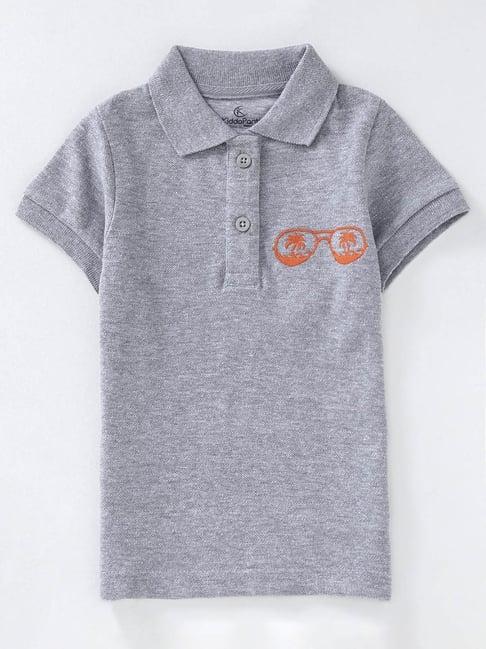 kiddopanti kids grey melange textured polo t-shirt