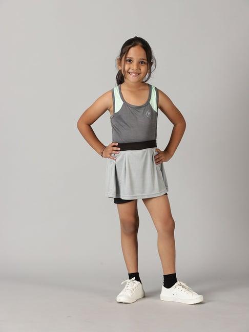 kiddopanti kids grey solid tank top with skort