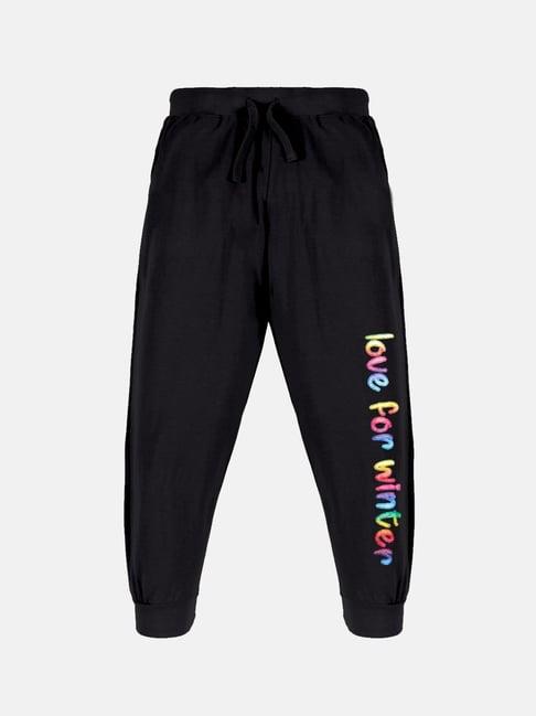 kiddopanti kids jet black graphic print trackpants