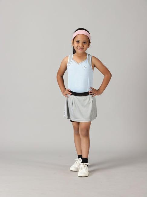 kiddopanti kids light blue & light grey solid tank top with skort