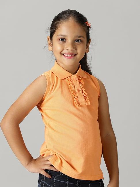 kiddopanti kids light orange solid polo t-shirt