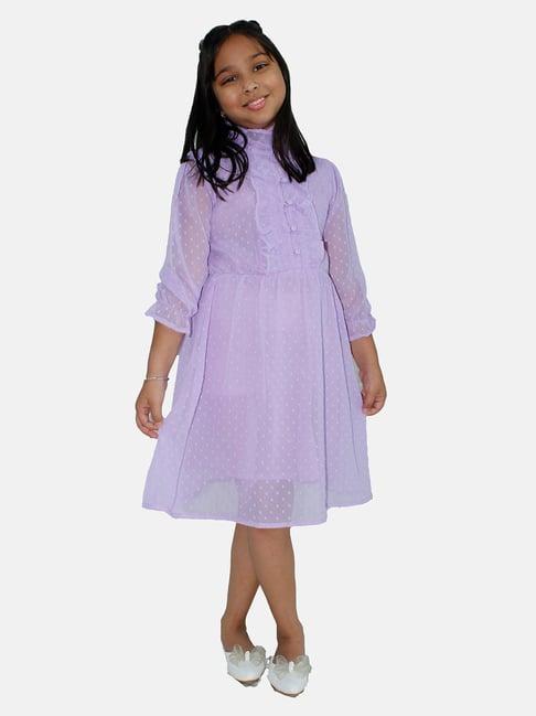 kiddopanti kids lilac self design full sleeves dress