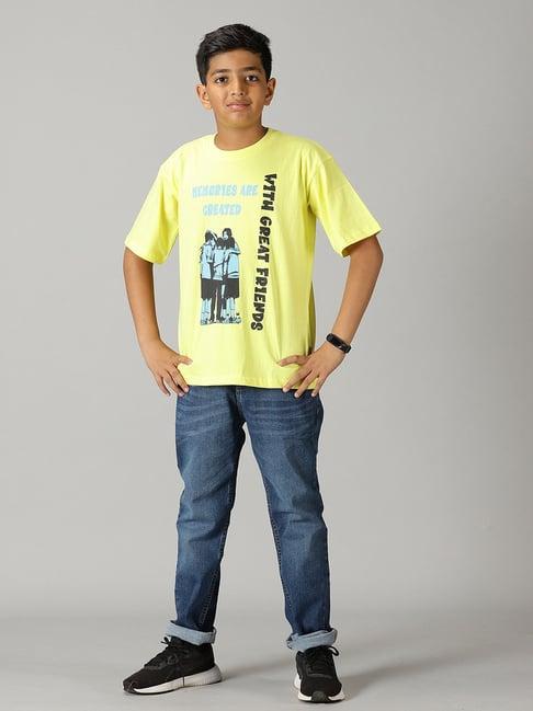 kiddopanti kids lime green & blue printed t-shirt with jeans
