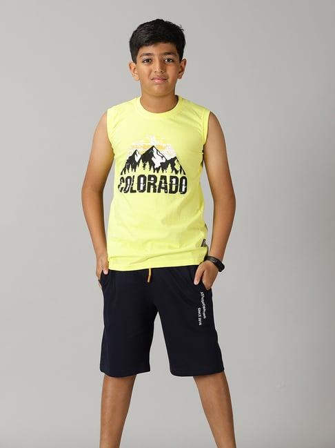 kiddopanti kids lime green & navy printed t-shirt with shorts