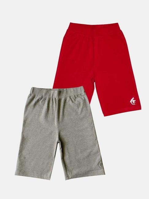 kiddopanti kids maroon & grey logo cycling shorts (pack of 2)
