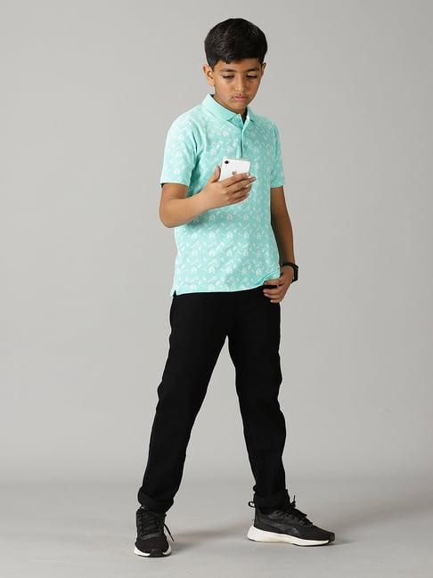 kiddopanti kids mint green & black printed polo t-shirt with jeans