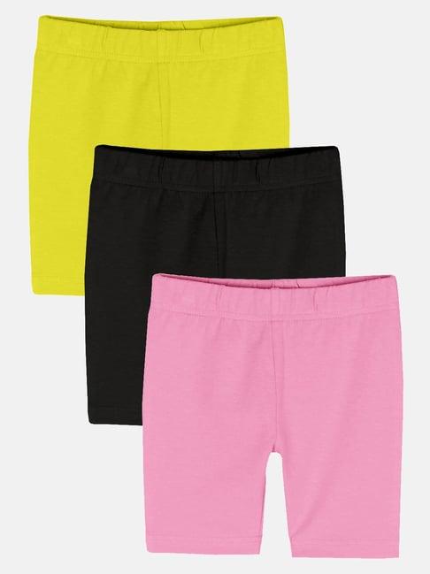 kiddopanti kids multicolor solid cycling shorts (pack of 3)
