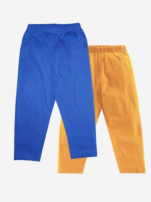 kiddopanti kids mustard & royal blue solid pyjamas (pack of 2)