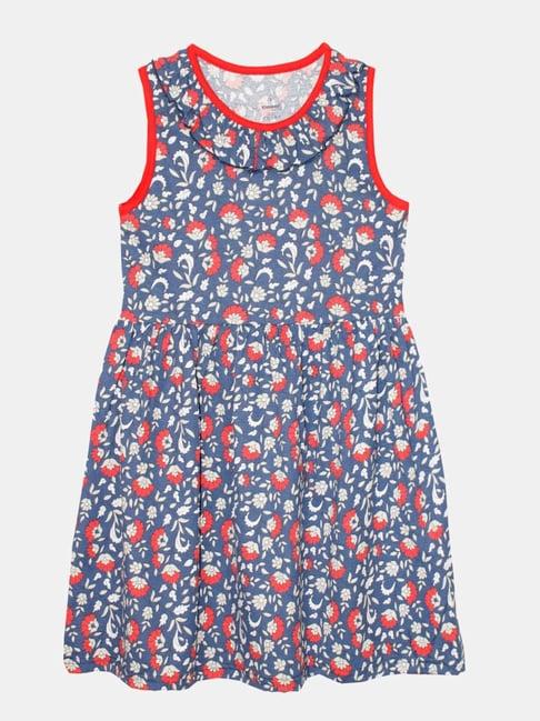 kiddopanti kids navy & red cotton floral print dress