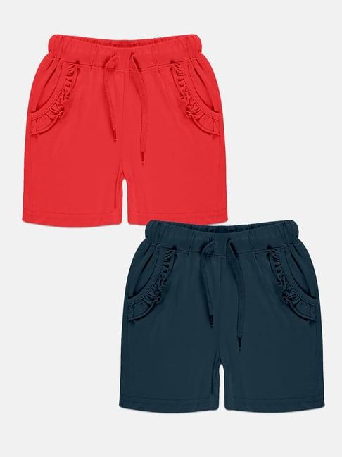 kiddopanti kids navy & red solid shorts (pack of 2)