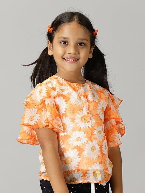 kiddopanti kids orange floral print top