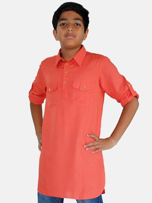kiddopanti kids peach solid full sleeves pathani kurta