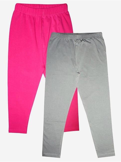 kiddopanti kids pink & grey solid leggings (pack of 2)