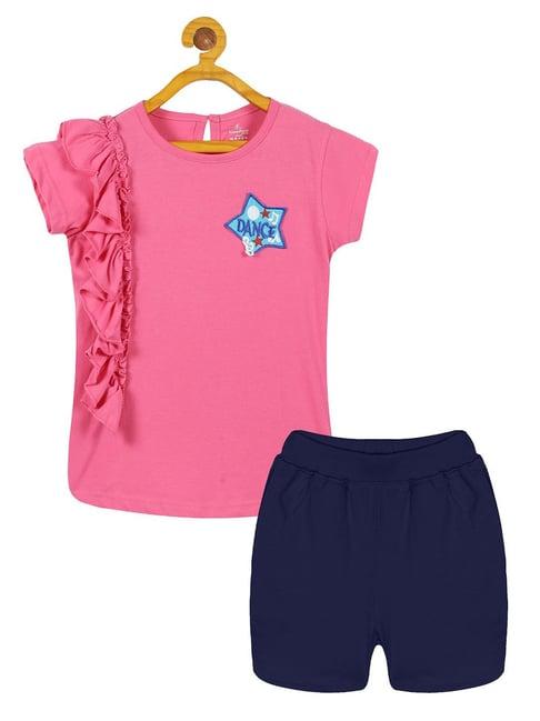 kiddopanti kids pink & navy solid t-shirt with shorts