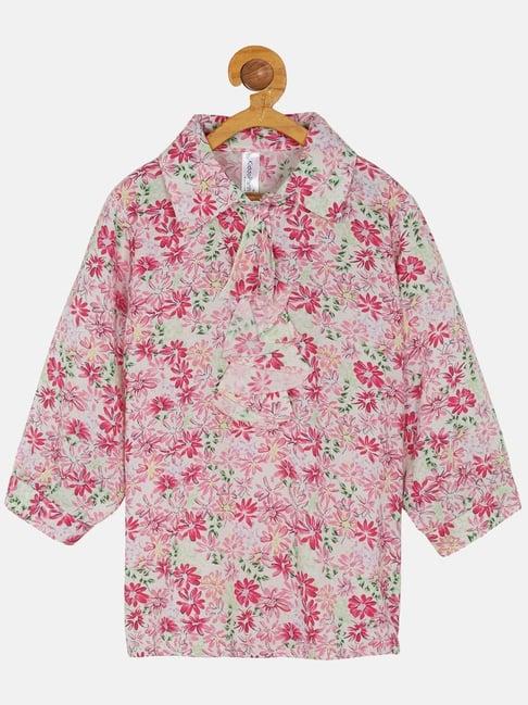 kiddopanti kids pink & white floral print full sleeves top