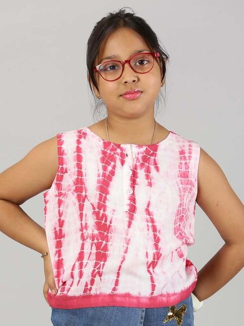 kiddopanti kids pink & white over dyed top