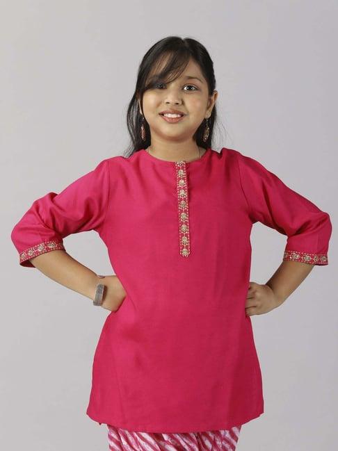 kiddopanti kids pink embroidered kurta