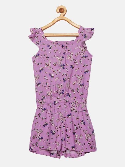 kiddopanti kids purple floral print jumpsuit