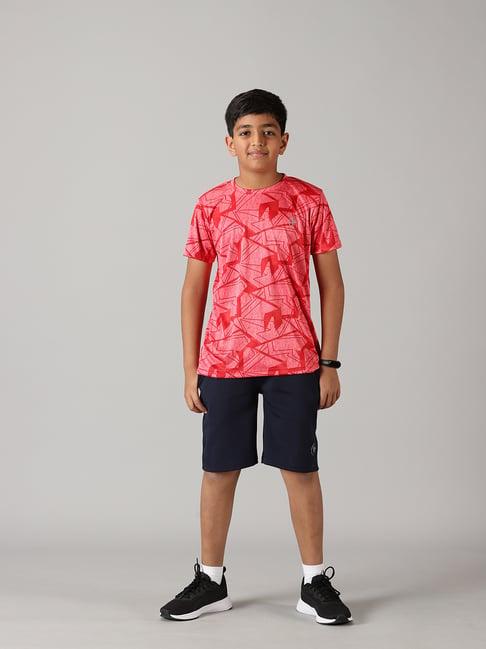 kiddopanti kids red & navy printed t-shirt with shorts