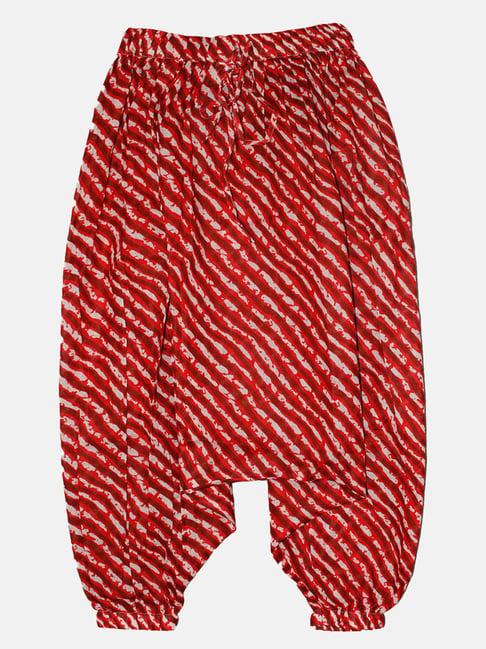 kiddopanti kids red & white printed jodhpuri pants