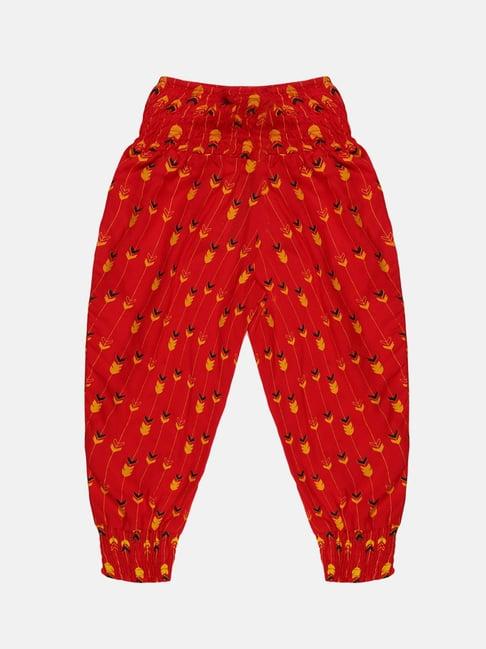 kiddopanti kids red printed harem pants