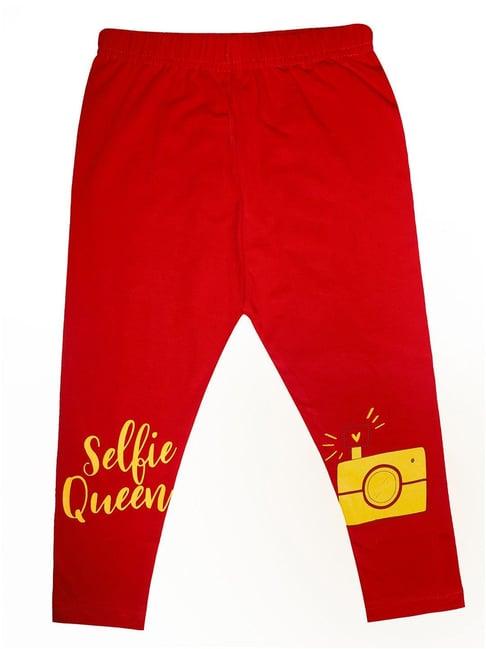 kiddopanti kids red printed leggings