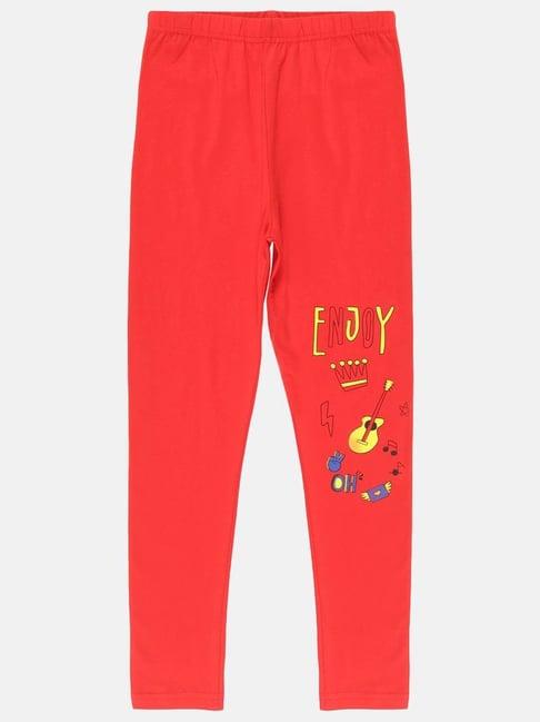 kiddopanti kids red printed leggings