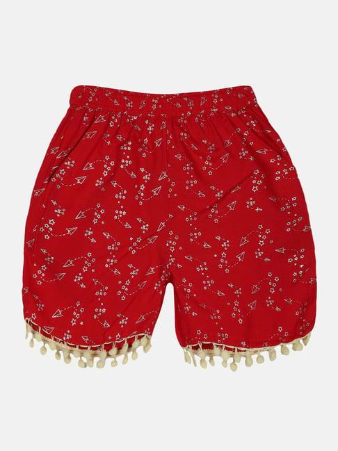 kiddopanti kids red printed shorts