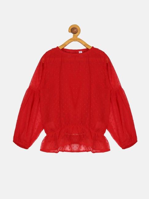 kiddopanti kids red solid full sleeves top