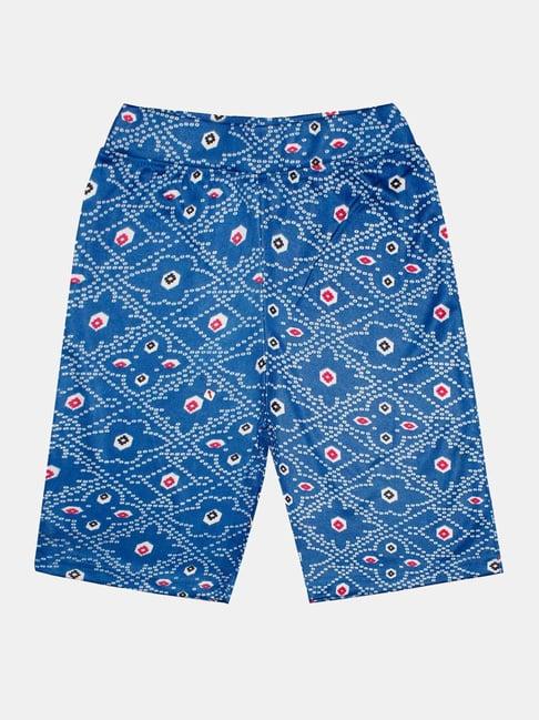 kiddopanti kids royal blue printed cycling shorts