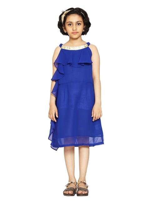 kiddopanti kids royal blue solid dress