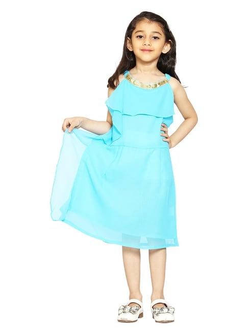 kiddopanti kids sky blue solid dress