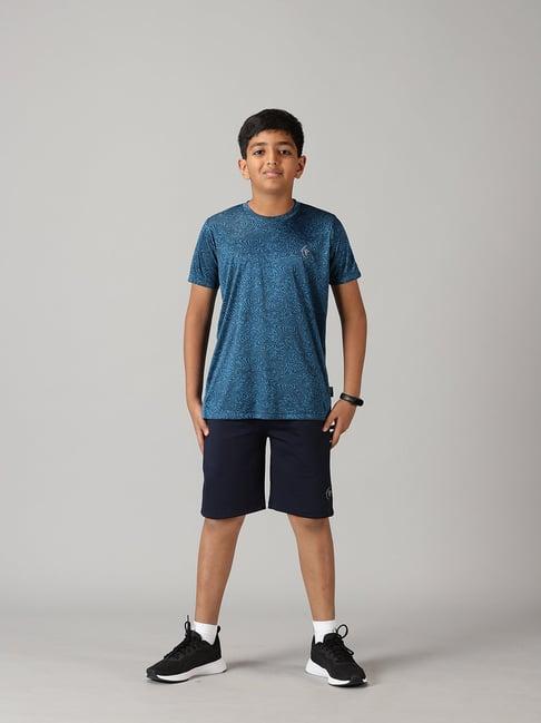 kiddopanti kids turquoise & navy printed t-shirt with shorts
