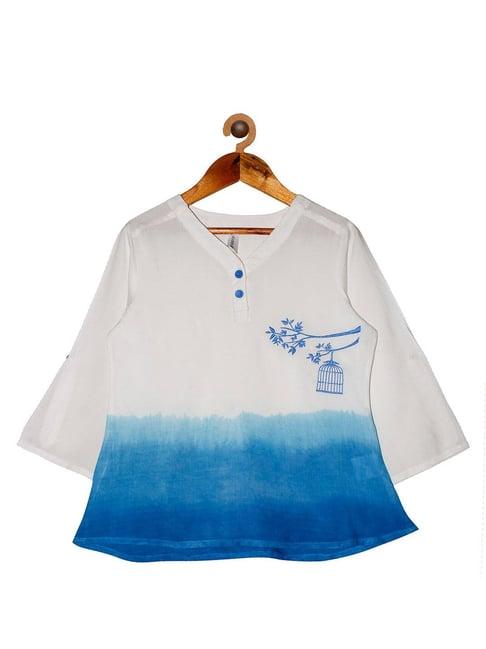 kiddopanti kids white & blue embroidered kurta