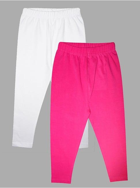 kiddopanti kids white & pink solid leggings (pack of 2)