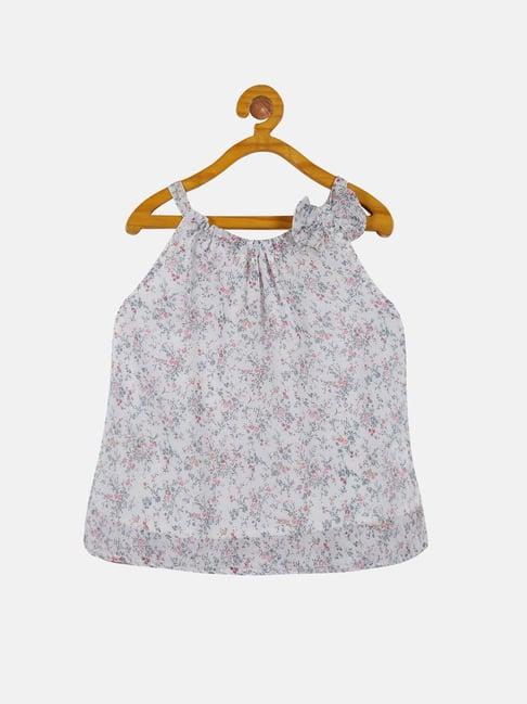 kiddopanti kids white floral print top