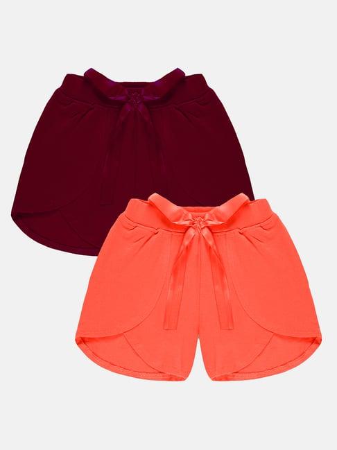 kiddopanti kids wine & coral solid shorts (pack of 2)