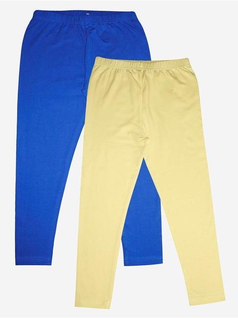 kiddopanti kids yellow & blue solid leggings (pack of 2)