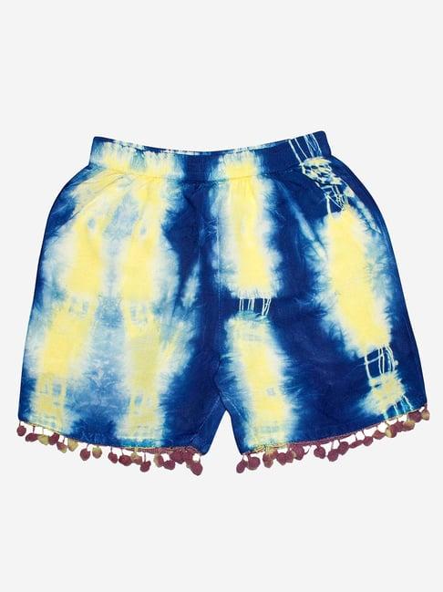 kiddopanti kids yellow & blue tie & dye shorts