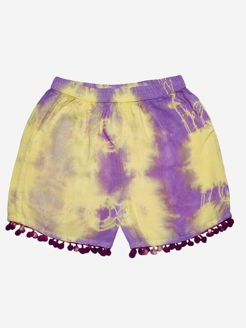 kiddopanti kids yellow & lilac tie & dye shorts