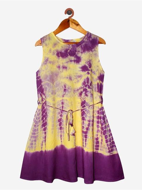 kiddopanti kids yellow & lilac tie dye dress