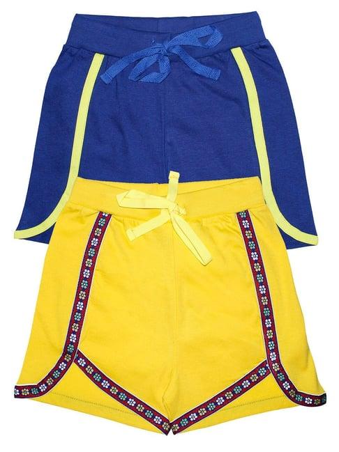 kiddopanti kids yellow & royal blue solid shorts (pack of 2)
