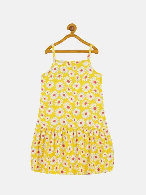 kiddopanti kids yellow floral print dress