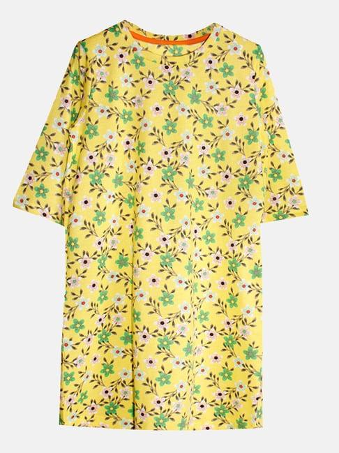 kiddopanti kids yellow floral print night dress