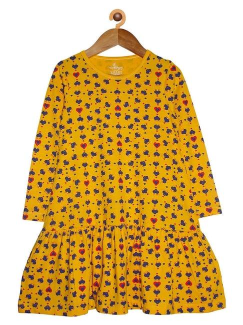 kiddopanti kids yellow printed full sleeves dress