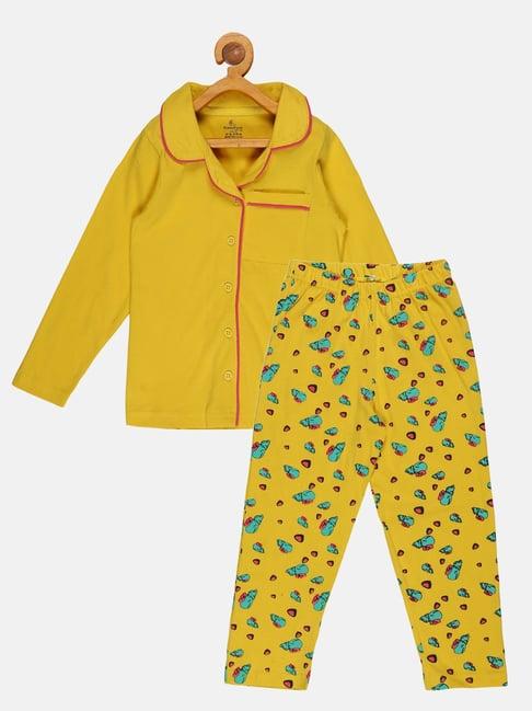 kiddopanti kids yellow printed full sleeves shirt with pyjamas