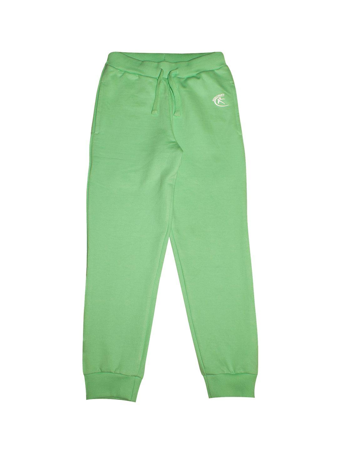 kiddopanti unisex kids green solid pure cotton joggers