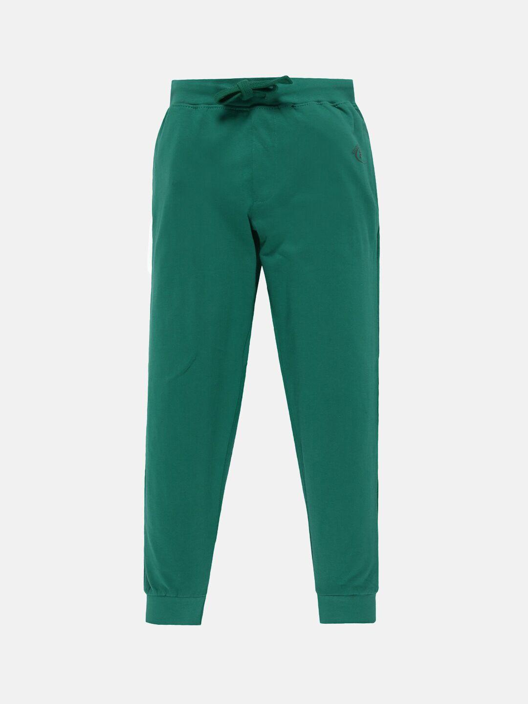 kiddopanti unisex kids green solid pure cotton track pants
